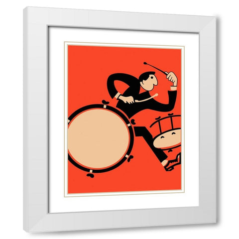 The Drummer White Modern Wood Framed Art Print with Double Matting by Rogan, Mark