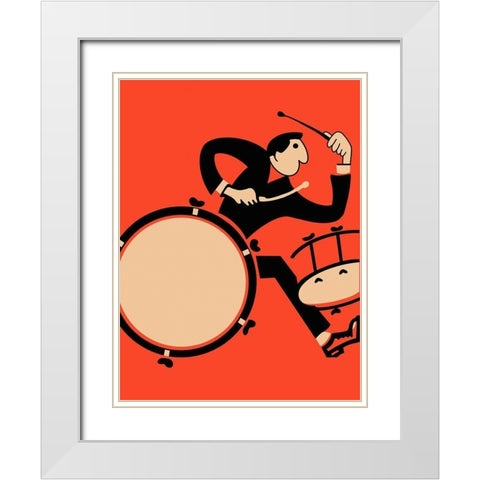 The Drummer White Modern Wood Framed Art Print with Double Matting by Rogan, Mark