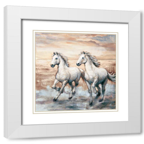 Running Horses I White Modern Wood Framed Art Print with Double Matting by Steele, Ralph