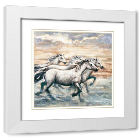 Running Horses II White Modern Wood Framed Art Print with Double Matting by Steele, Ralph