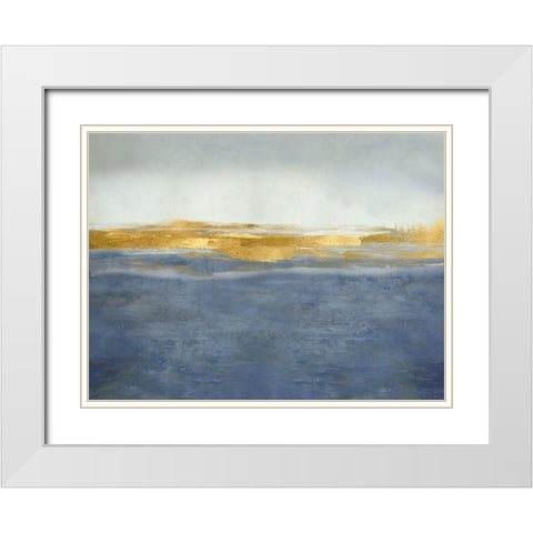 Linear Gold on Blue White Modern Wood Framed Art Print with Double Matting by Messina, Jake