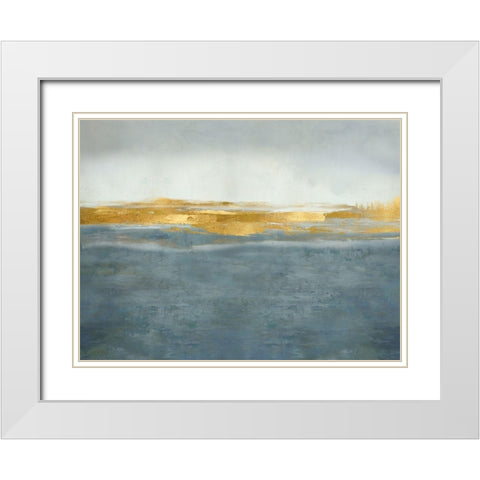 Linear Gold on Azure White Modern Wood Framed Art Print with Double Matting by Messina, Jake