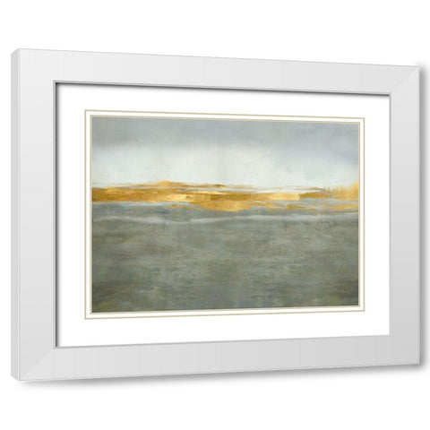 Linear Gold on Gray White Modern Wood Framed Art Print with Double Matting by Messina, Jake