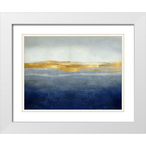 Linear Gold on Indigo White Modern Wood Framed Art Print with Double Matting by Messina, Jake