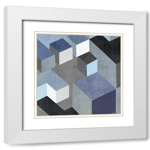 Cubic in Blue II White Modern Wood Framed Art Print with Double Matting by Simmions, Todd