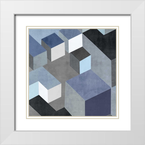 Cubic in Blue II White Modern Wood Framed Art Print with Double Matting by Simmions, Todd