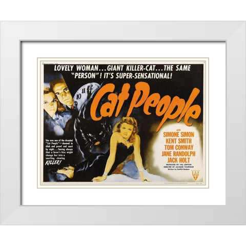 Cat People White Modern Wood Framed Art Print with Double Matting by Anonymous