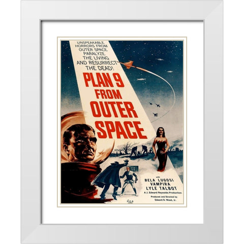 Plan 9 From Outer Space White Modern Wood Framed Art Print with Double Matting by Anonymous