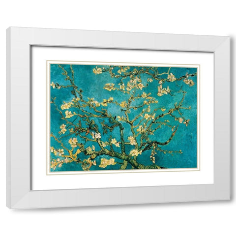 Mandorlo in fiore White Modern Wood Framed Art Print with Double Matting by Van Gogh, Vincent