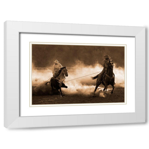 Roping on the Ranch ~ Sepia White Modern Wood Framed Art Print with Double Matting by Dawson, Robert