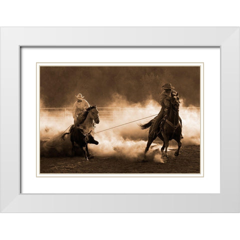Roping on the Ranch ~ Sepia White Modern Wood Framed Art Print with Double Matting by Dawson, Robert