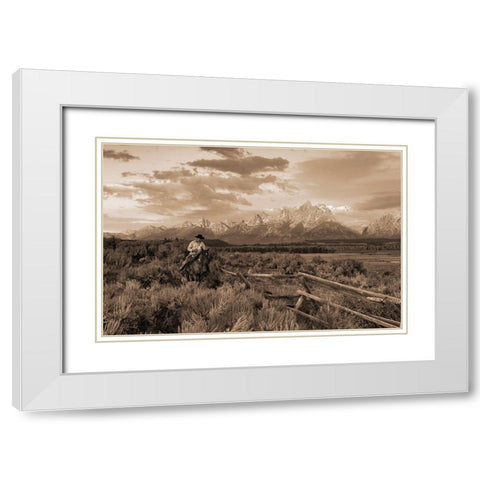 Ridin Fences I sepia White Modern Wood Framed Art Print with Double Matting by Dawson, Robert