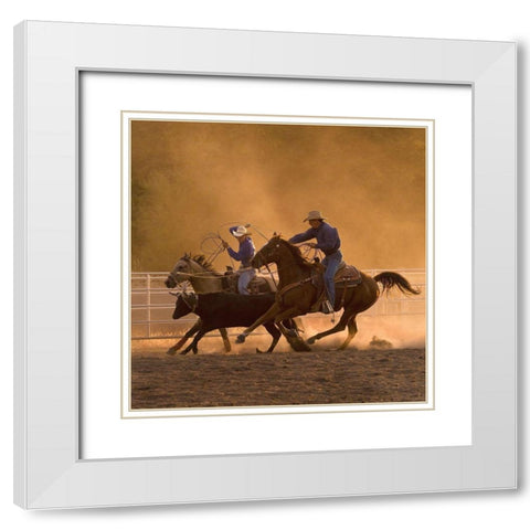 Roping on the Ranch II White Modern Wood Framed Art Print with Double Matting by Dawson, Robert