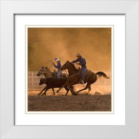 Roping on the Ranch II White Modern Wood Framed Art Print with Double Matting by Dawson, Robert