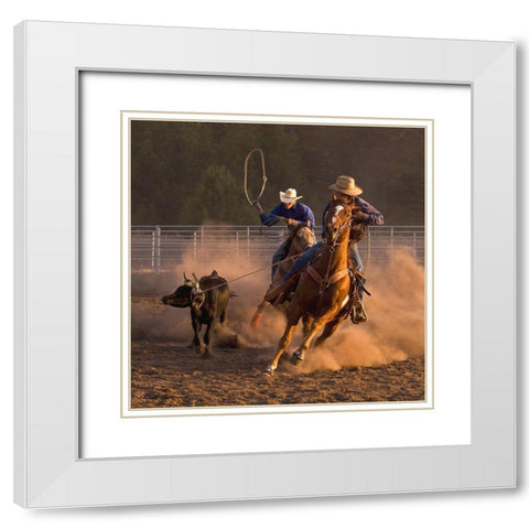 Roping on the Ranch III White Modern Wood Framed Art Print with Double Matting by Dawson, Robert