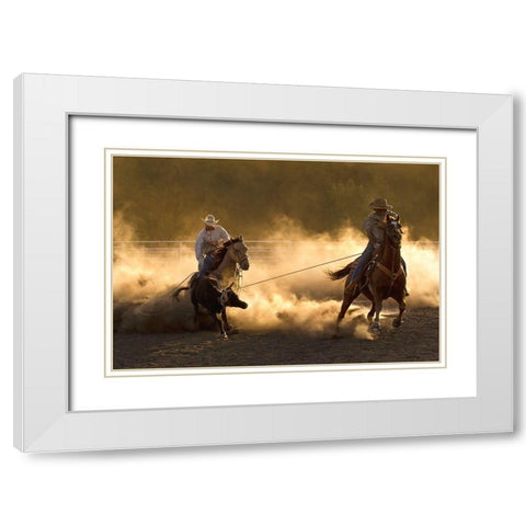 Ropin on the Ranch White Modern Wood Framed Art Print with Double Matting by Dawson, Robert