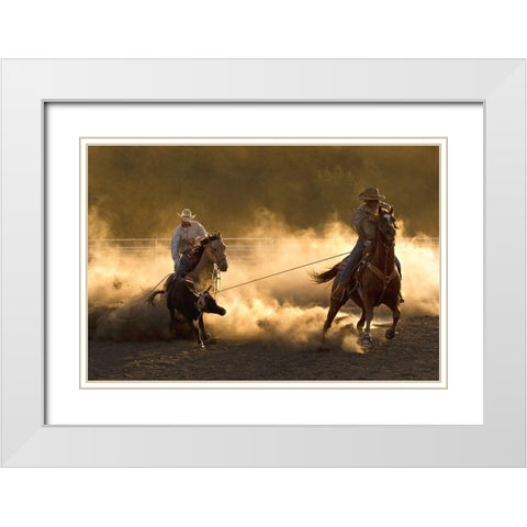 Ropin on the Ranch White Modern Wood Framed Art Print with Double Matting by Dawson, Robert