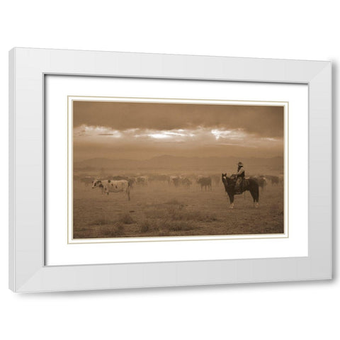 Settling the Herd White Modern Wood Framed Art Print with Double Matting by Dawson, Robert