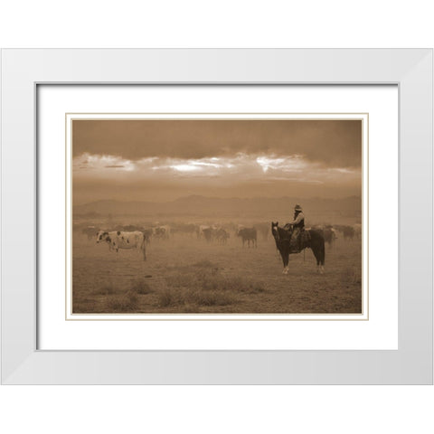 Settling the Herd White Modern Wood Framed Art Print with Double Matting by Dawson, Robert