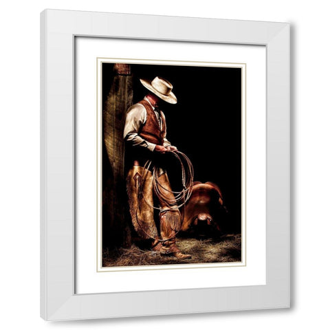 Cowboy With A Rope White Modern Wood Framed Art Print with Double Matting by Dawson, Robert