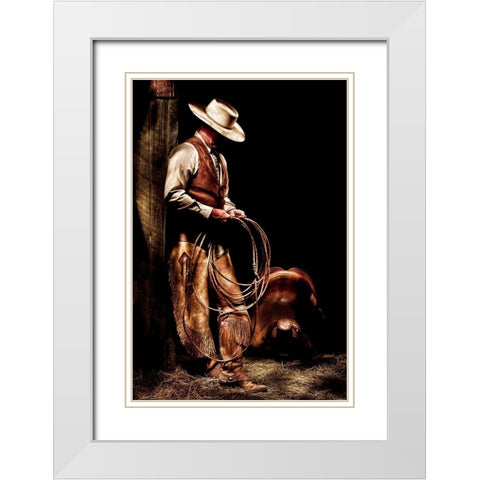 Cowboy With A Rope White Modern Wood Framed Art Print with Double Matting by Dawson, Robert