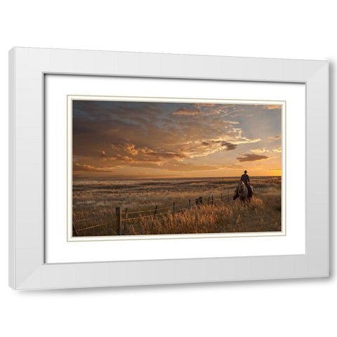 Sunset on the Prairie White Modern Wood Framed Art Print with Double Matting by Dawson, Robert