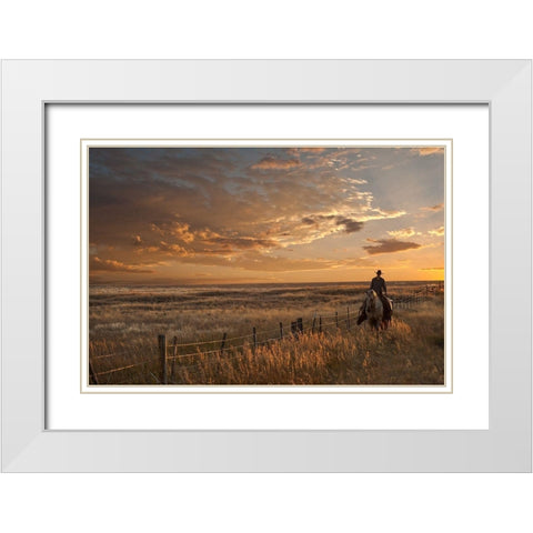 Sunset on the Prairie White Modern Wood Framed Art Print with Double Matting by Dawson, Robert