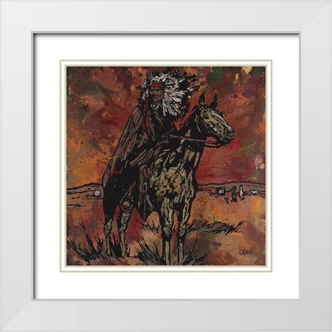 Sioux Rider White Modern Wood Framed Art Print with Double Matting by Kuehl, Cody