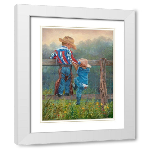 Cowboy Up White Modern Wood Framed Art Print with Double Matting by Dudley, June
