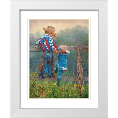 Cowboy Up White Modern Wood Framed Art Print with Double Matting by Dudley, June