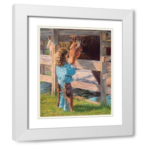 Morning Chores White Modern Wood Framed Art Print with Double Matting by Dudley, June