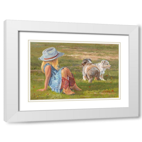 Red Boots and Puppies White Modern Wood Framed Art Print with Double Matting by Dudley, June