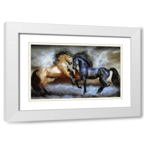 Horse Play I White Modern Wood Framed Art Print with Double Matting by Bolokofsky, Ronald