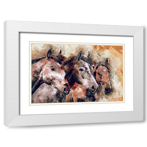 Horse Trio White Modern Wood Framed Art Print with Double Matting by Bolokofsky, Ronald