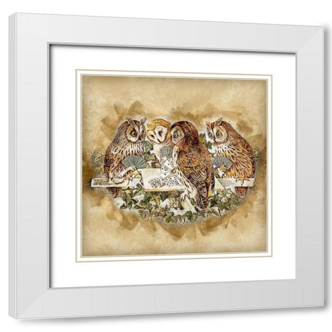 Owls Playing Poker White Modern Wood Framed Art Print with Double Matting by Bolokofsky, Ronald