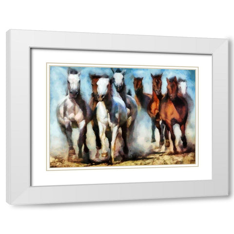 Running Herd III White Modern Wood Framed Art Print with Double Matting by Bolokofsky, Ronald