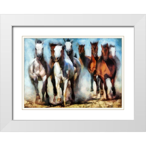 Running Herd III White Modern Wood Framed Art Print with Double Matting by Bolokofsky, Ronald