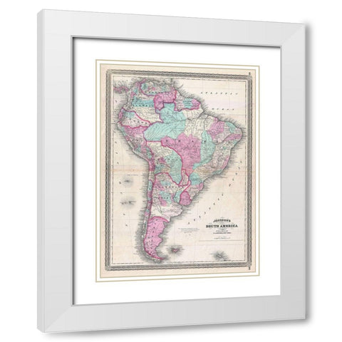 1870_Johnson_Map_of_South_America_ White Modern Wood Framed Art Print with Double Matting by Johnson