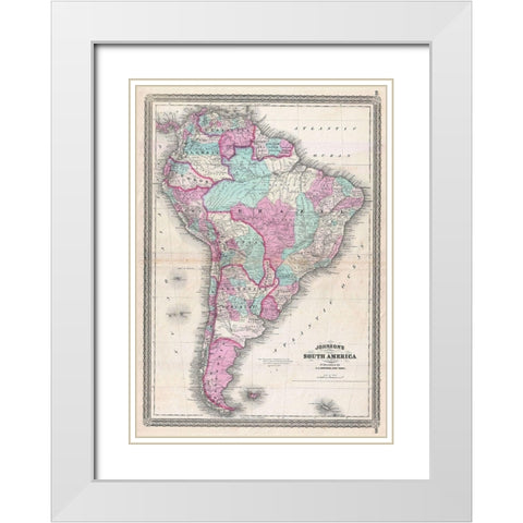 1870_Johnson_Map_of_South_America_ White Modern Wood Framed Art Print with Double Matting by Johnson