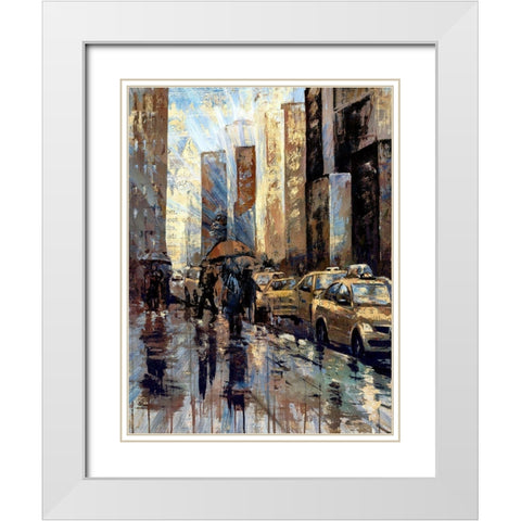 New York Taxis II White Modern Wood Framed Art Print with Double Matting by Bolokofsky, Ronald