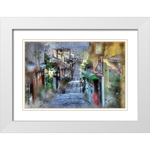 Osaka Street White Modern Wood Framed Art Print with Double Matting by Bolokofsky, Ronald