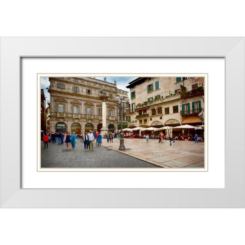 Piazza delle Erbe Verona II White Modern Wood Framed Art Print with Double Matting by Bolokofsky, Ronald