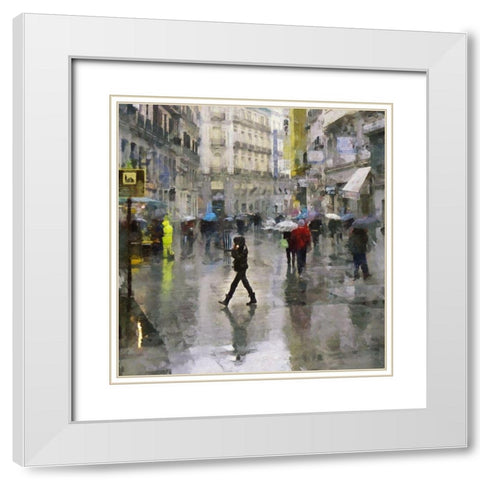 Walking in the Rain White Modern Wood Framed Art Print with Double Matting by Bolokofsky, Ronald