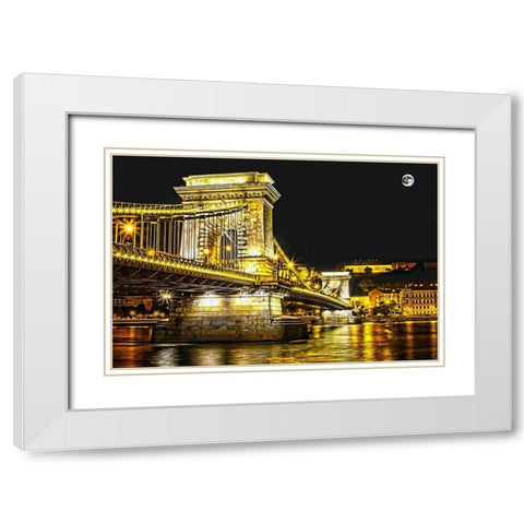 Chain Bridge Moonlight I White Modern Wood Framed Art Print with Double Matting by Bolokofsky, Ronald