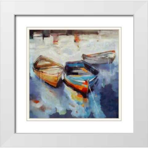Three Boats White Modern Wood Framed Art Print with Double Matting by Bolokofsky, Ronald