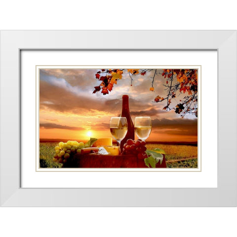 Bottle of Wine with Fruits At Sunset White Modern Wood Framed Art Print with Double Matting by Bolokofsky, Ronald