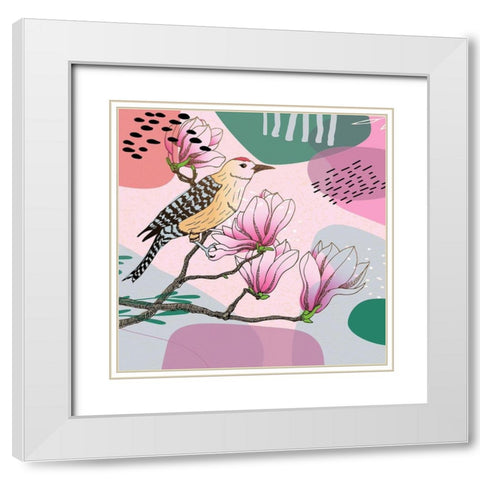 Bird On A Branch 110 White Modern Wood Framed Art Print with Double Matting by Bolokofsky, Ronald