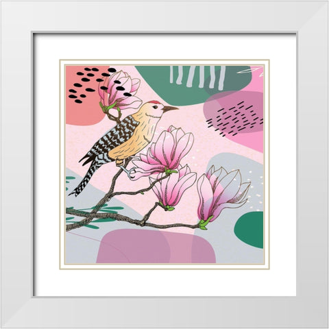 Bird On A Branch 110 White Modern Wood Framed Art Print with Double Matting by Bolokofsky, Ronald