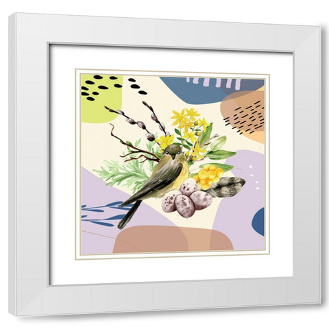 Bird On A Branch 125 White Modern Wood Framed Art Print with Double Matting by Bolokofsky, Ronald
