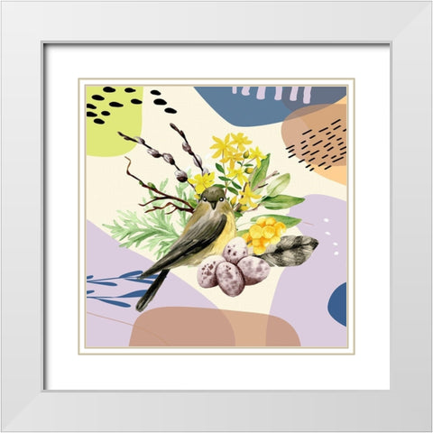 Bird On A Branch 125 White Modern Wood Framed Art Print with Double Matting by Bolokofsky, Ronald